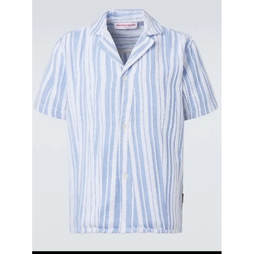 Orlebar Brown Howell Toweling Shirt Men Size XL Light Blue White Striped